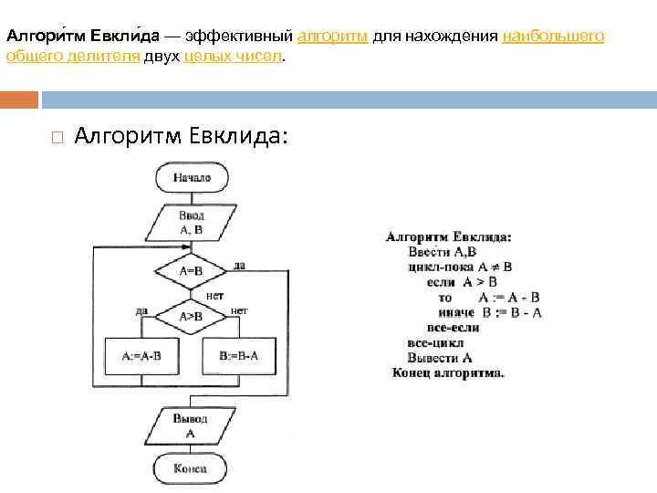 Разработайте блок схему для нахождения алгоритма евклида