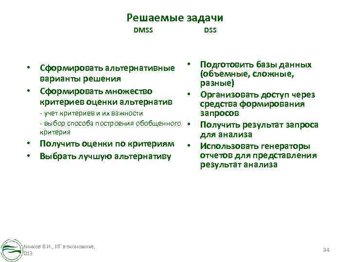 Решаемые задачи DMSS • Сформировать альтернативные варианты решения • Сформировать множество критериев оценки альтернатив