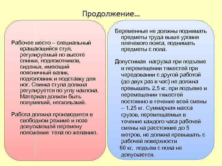Продолжение… Рабочее место – специальный вращающийся стул, регулируемый по высоте спинки, подлокотников, сиденья, имеющий