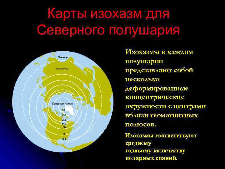 Карты изохазм для Северного полушария Изохазмы в каждом полушарии представляют собой несколько деформированные концентрические