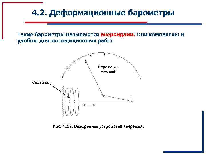 4. 2. Деформационные барометры Такие барометры называются анероидами. Они компактны и удобны для экспедиционных