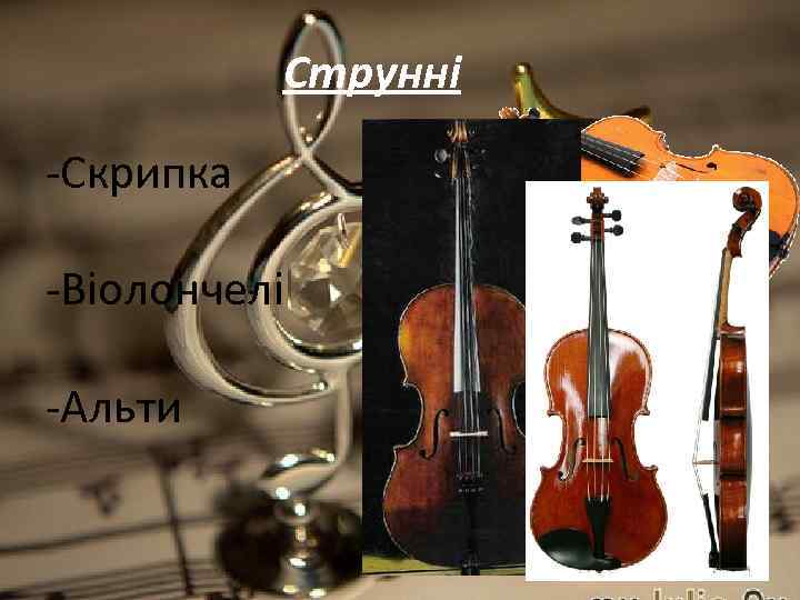 Струнні -Скрипка -Віолончелі -Альти 