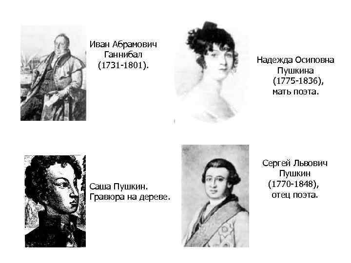 Иван Абрамович Ганнибал (1731 -1801). Саша Пушкин. Гравюра на дереве. Надежда Осиповна Пушкина (1775