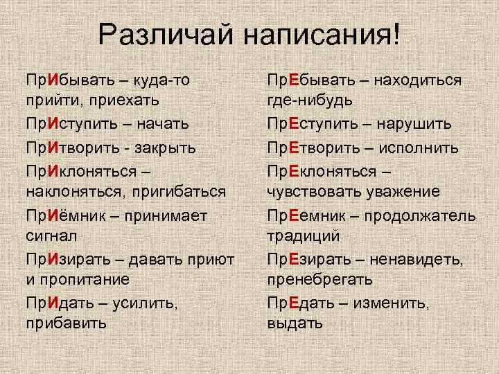 Различай написания! Пр. Ибывать – куда-то прийти, приехать Пр. Иступить – начать Пр. Итворить