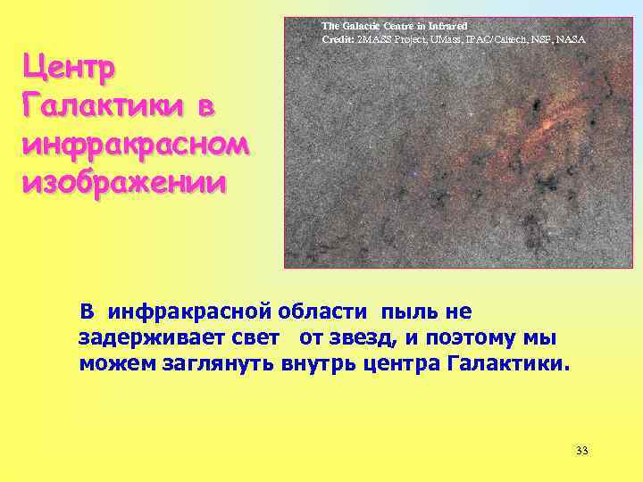 Центр Галактики в инфракрасном изображении The Galactic Centre in Infrared Credit: 2 MASS Project,