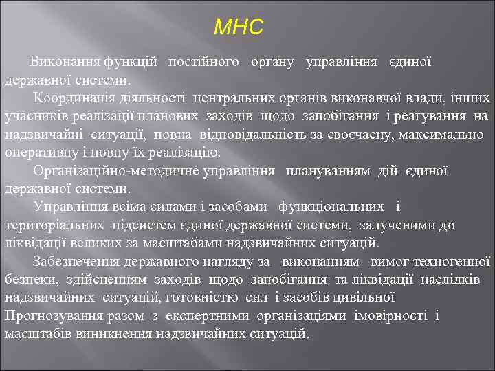 МНС Виконання функцій постійного органу управління єдиної державної системи. Координація діяльності центральних органів виконавчої