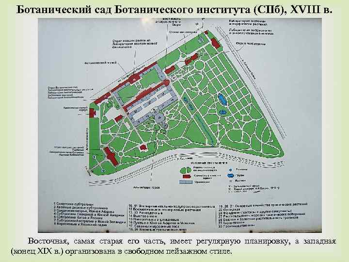 Ботанический сад Ботанического института (СПб), XVIII в. Восточная, самая старая его часть, имеет регулярную