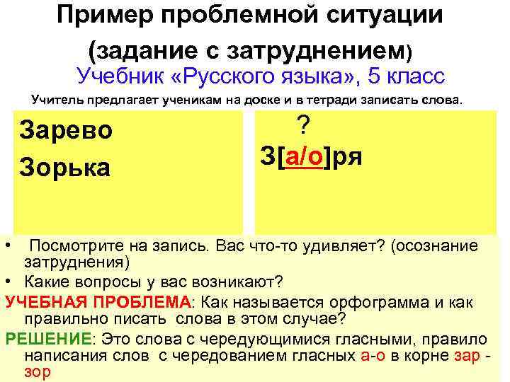 Пример проблемной ситуации (задание с затруднением) Учебник «Русского языка» , 5 класс Учитель предлагает