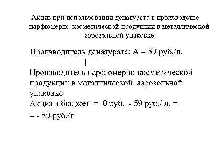 Акциз при использовании денатурата в производстве парфюмерно-косметической продукции в металлической аэрозольной упаковке Производитель денатурата: