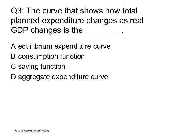 Q 3: The curve that shows how total planned expenditure changes as real GDP