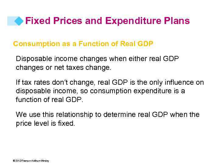Fixed Prices and Expenditure Plans Consumption as a Function of Real GDP Disposable income