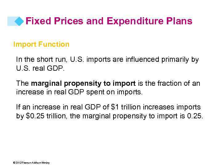 Fixed Prices and Expenditure Plans Import Function In the short run, U. S. imports