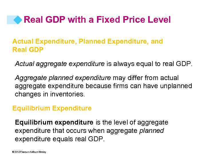 Real GDP with a Fixed Price Level Actual Expenditure, Planned Expenditure, and Real GDP