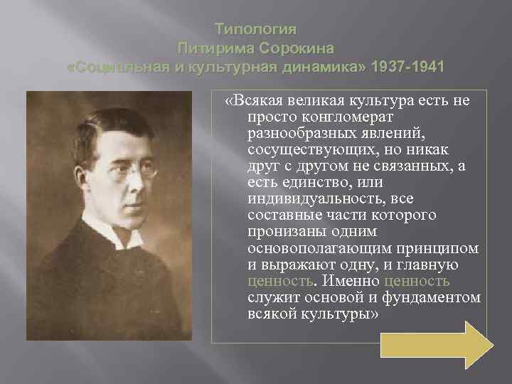 Типология Питирима Сорокина «Социальная и культурная динамика» 1937 -1941 «Всякая великая культура есть не