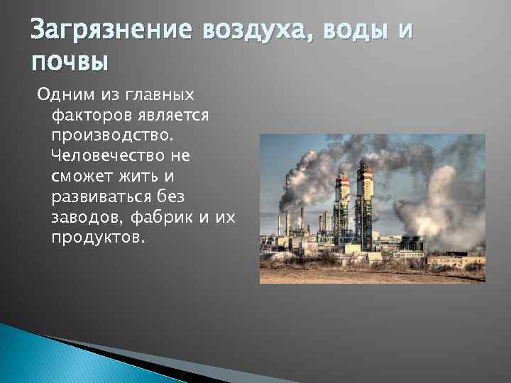 Загрязнение атмосферы воды и почвы презентация