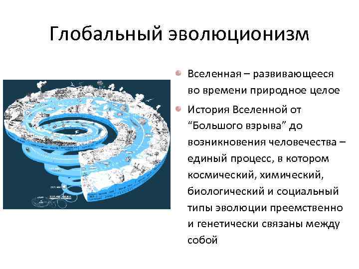 Глобальный эволюционизм Вселенная – развивающееся во времени природное целое История Вселенной от “Большого взрыва”