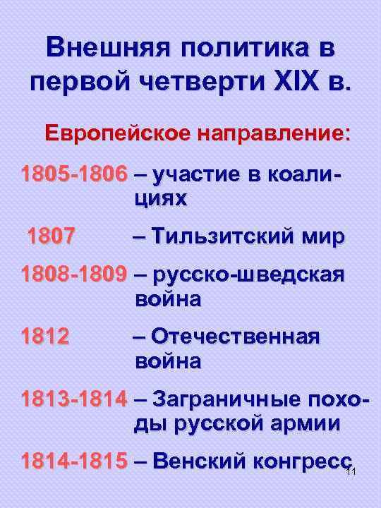 Внешняя политика в первой четверти XIX в. Европейское направление: 1805 -1806 – участие в