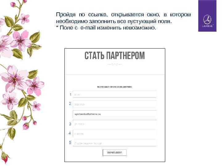 Пройдя по ссылке, открывается окно, в котором необходимо заполнить все пустующий поля. * Поле