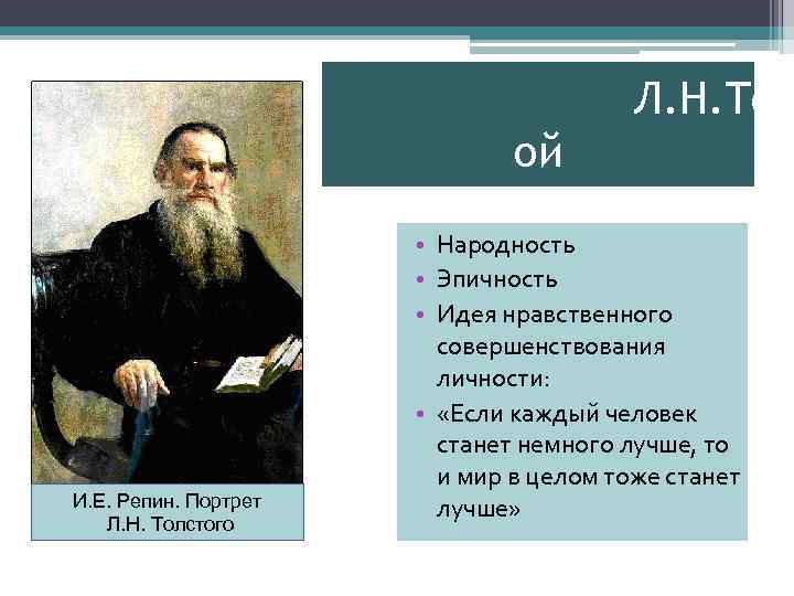 Л. Н. Тол ой И. Е. Репин. Портрет Л. Н. Толстого • Народность •