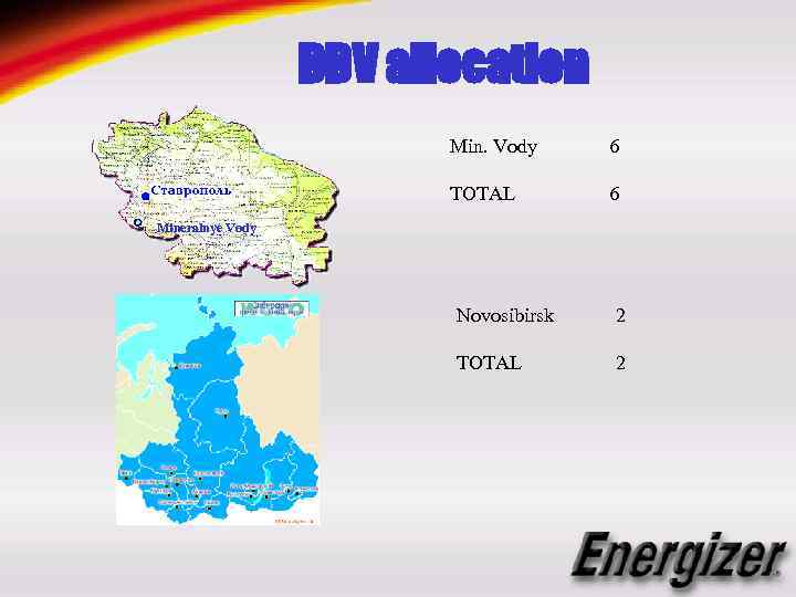 DDV allocation Min. Vody 6 TOTAL 6 Mineralnye Vody Novosibirsk 2 TOTAL 2 