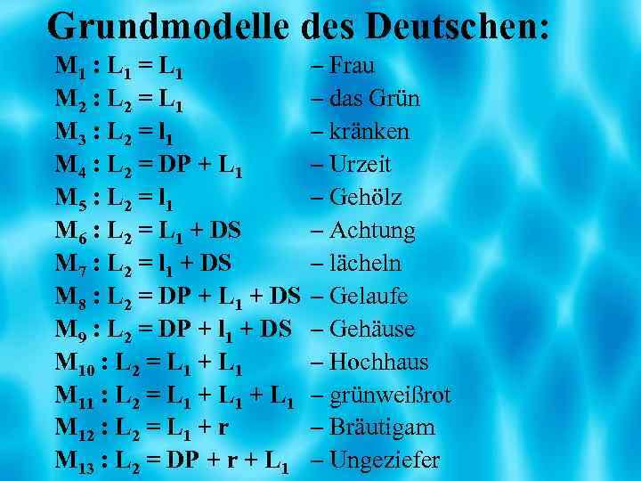 Grundmodelle des Deutschen: M 1 : L 1 = L 1 M 2 :