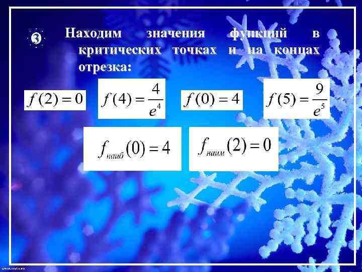 3 Находим значения функций в критических точках и на концах отрезка: 