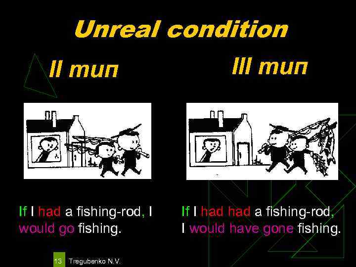 Unreal condition II тип If I had a fishing-rod, I would go fishing. 13