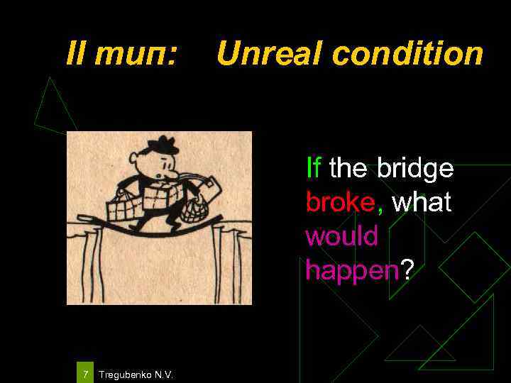 II тип: Unreal condition If the bridge broke, what would happen? 7 Tregubenko N.
