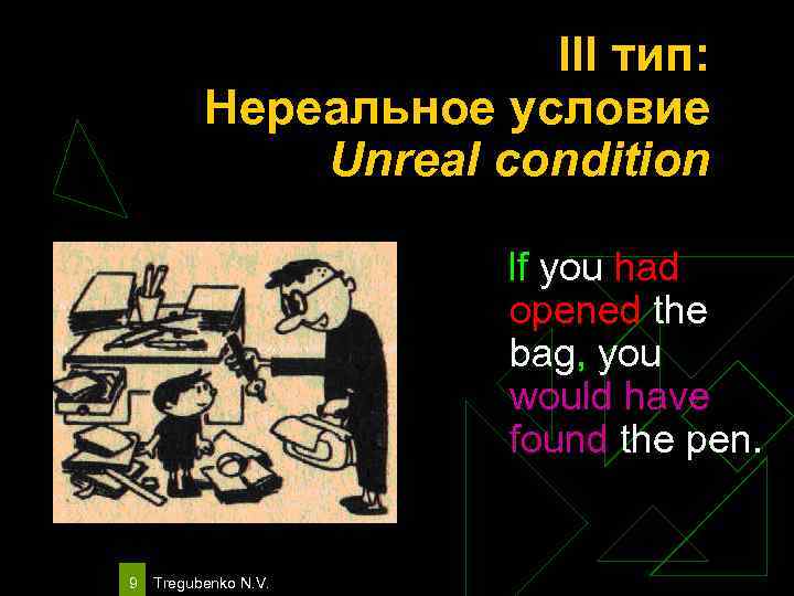 III тип: Нереальное условие Unreal condition If you had opened the bag, you would