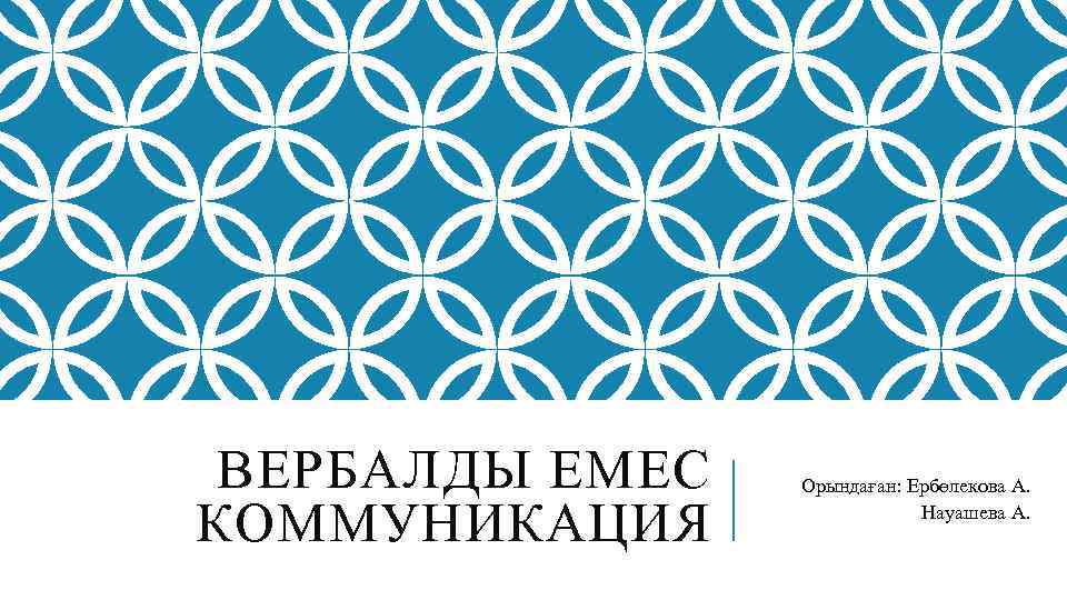 ВЕРБАЛДЫ ЕМЕС КОММУНИКАЦИЯ Орындаған: Ербөлекова А. Науашева А. 