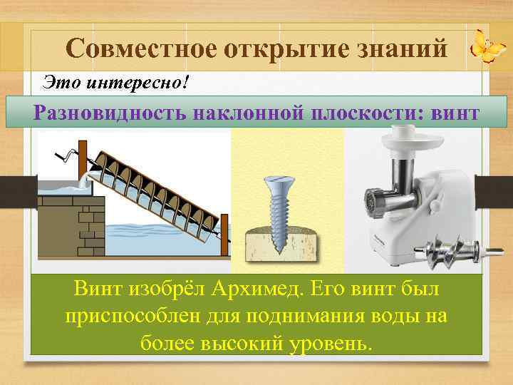 Где встречается винт. Наклонная плоскость винт. Разновидности наклонной плоскости. Винт Архимеда. Открытия Архимеда винт.