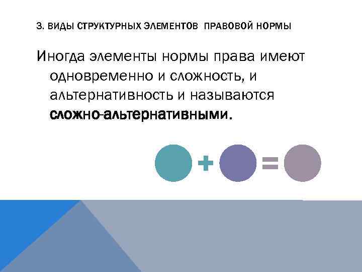 3. ВИДЫ СТРУКТУРНЫХ ЭЛЕМЕНТОВ ПРАВОВОЙ НОРМЫ Иногда элементы нормы права имеют одновременно и сложность,