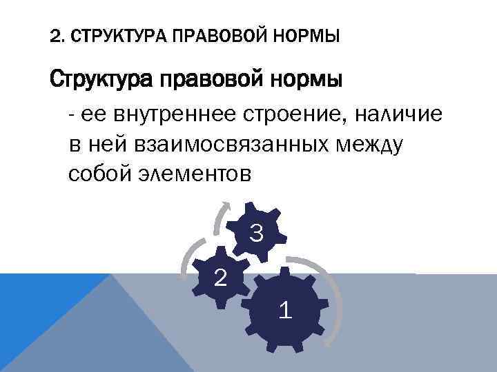 2. СТРУКТУРА ПРАВОВОЙ НОРМЫ Структура правовой нормы - ее внутреннее строение, наличие в ней