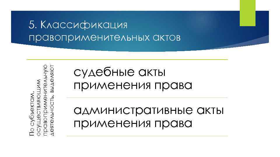 По субъектам, осуществляющим правоприменительную деятельность, выделяют 5. Классификация правоприменительных актов судебные акты применения права