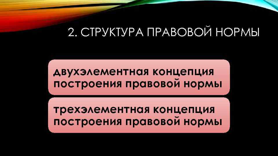 2. СТРУКТУРА ПРАВОВОЙ НОРМЫ двухэлементная концепция построения правовой нормы трехэлементная концепция построения правовой нормы