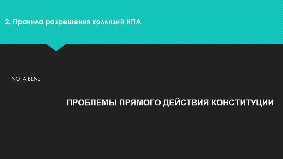 2. Правила разрешения коллизий НПА NOTA BENE ПРОБЛЕМЫ ПРЯМОГО ДЕЙСТВИЯ КОНСТИТУЦИИ 