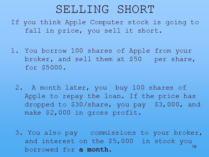 SELLING SHORT If you think Apple Computer stock is going to fall in price,