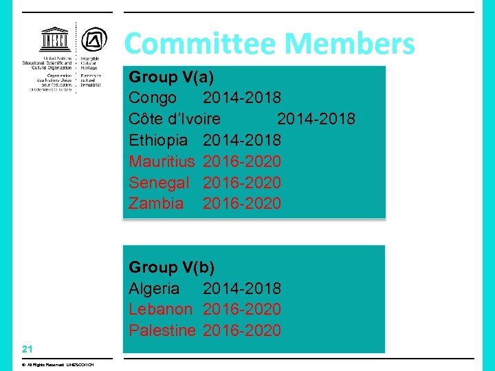 Committee Members Group V(a) Congo 2014 -2018 Côte d’Ivoire 2014 -2018 Ethiopia 2014 -2018