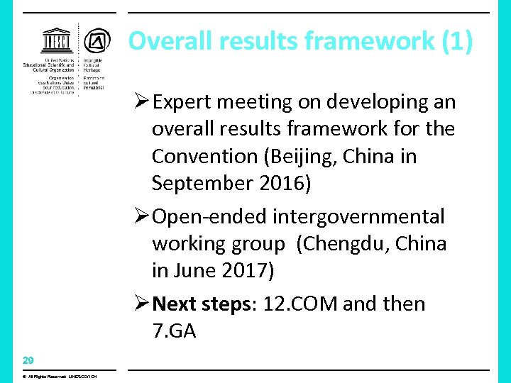 Overall results framework (1) Ø Expert meeting on developing an overall results framework for