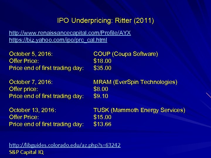 IPO Underpricing: Ritter (2011) IPO Underpricing: http: //www. renaissancecapital. com/Profile/AYX https: //biz. yahoo. com/ipo/prc_cal.