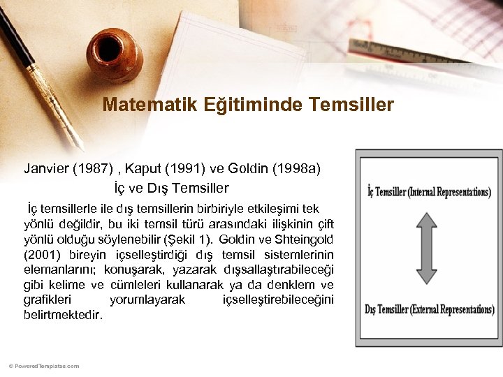 Matematik Eğitiminde Temsiller Janvier (1987) , Kaput (1991) ve Goldin (1998 a) İç ve