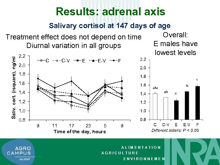 Results: adrenal axis Saliv. cort. (rsquare), ng/ml Salivary cortisol at 147 days of age