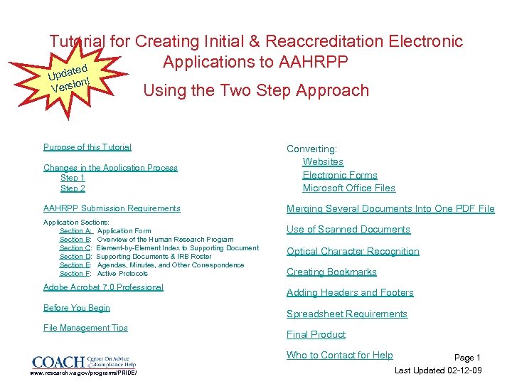 Tutorial for Creating Initial & Reaccreditation Electronic Applications to AAHRPP ted Upda n! o