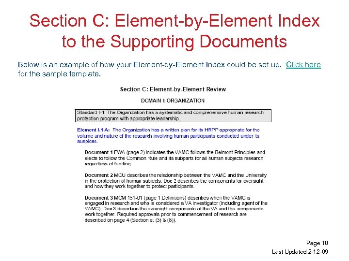 Section C: Element-by-Element Index to the Supporting Documents Below is an example of how