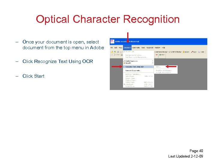 Optical Character Recognition – Once your document is open, select document from the top