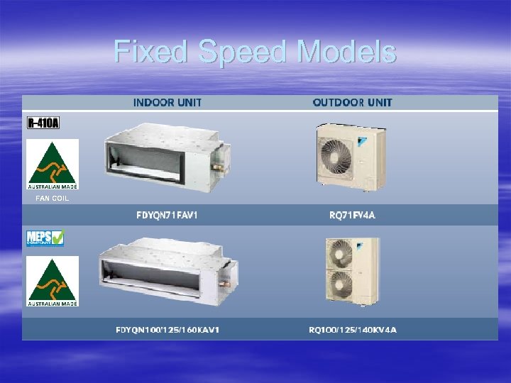 Fixed Speed Models FAN COIL 