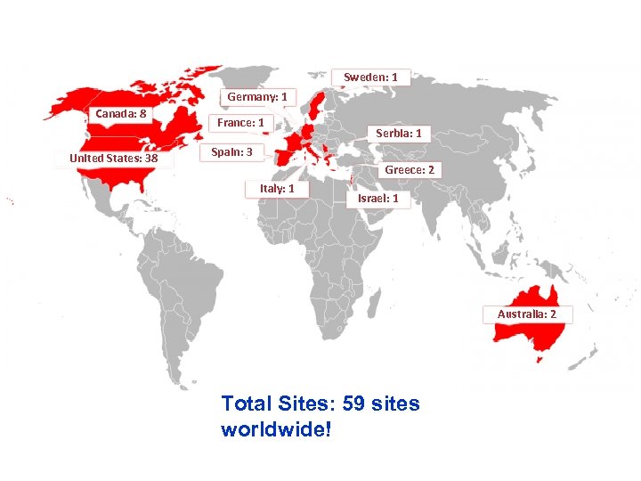 Sweden: 1 Germany: 1 Canada: 8 United States: 38 France: 1 Serbia: 1 Spain: