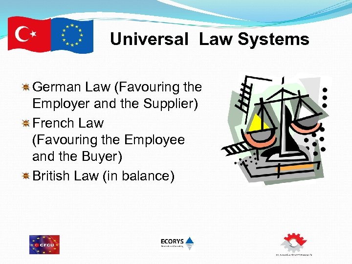 Universal Law Systems German Law (Favouring the Employer and the Supplier) French Law (Favouring