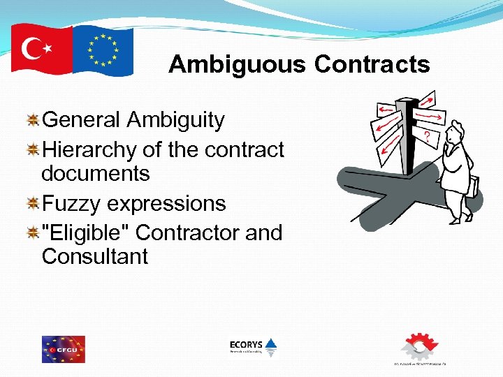 Ambiguous Contracts General Ambiguity Hierarchy of the contract documents Fuzzy expressions "Eligible" Contractor and