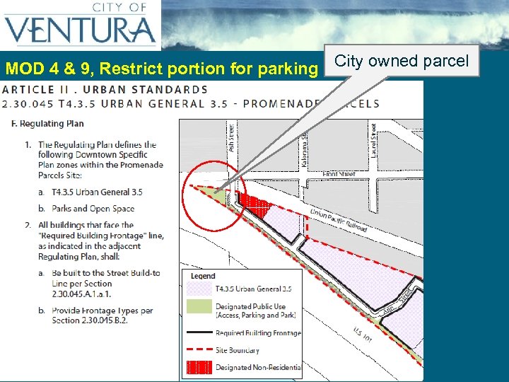 MOD 4 & 9, Restrict portion for parking City owned parcel 